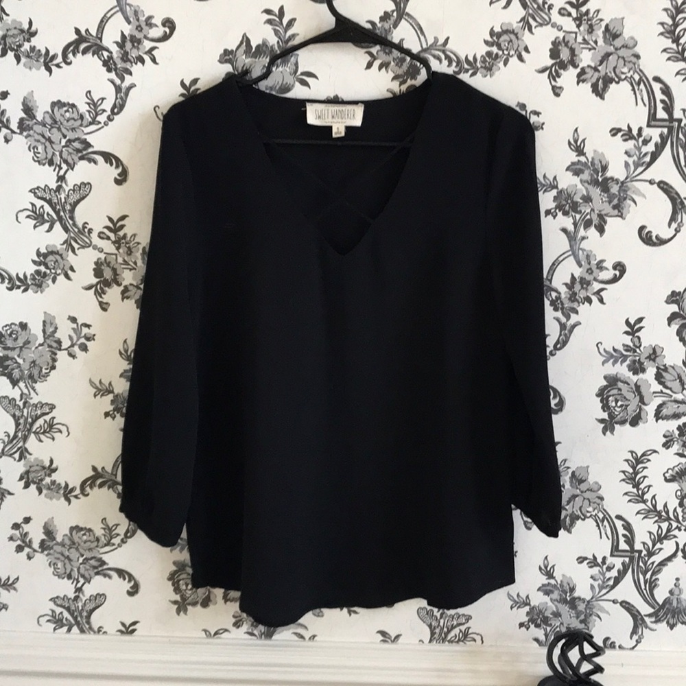 Black blouse with cross cross V neck